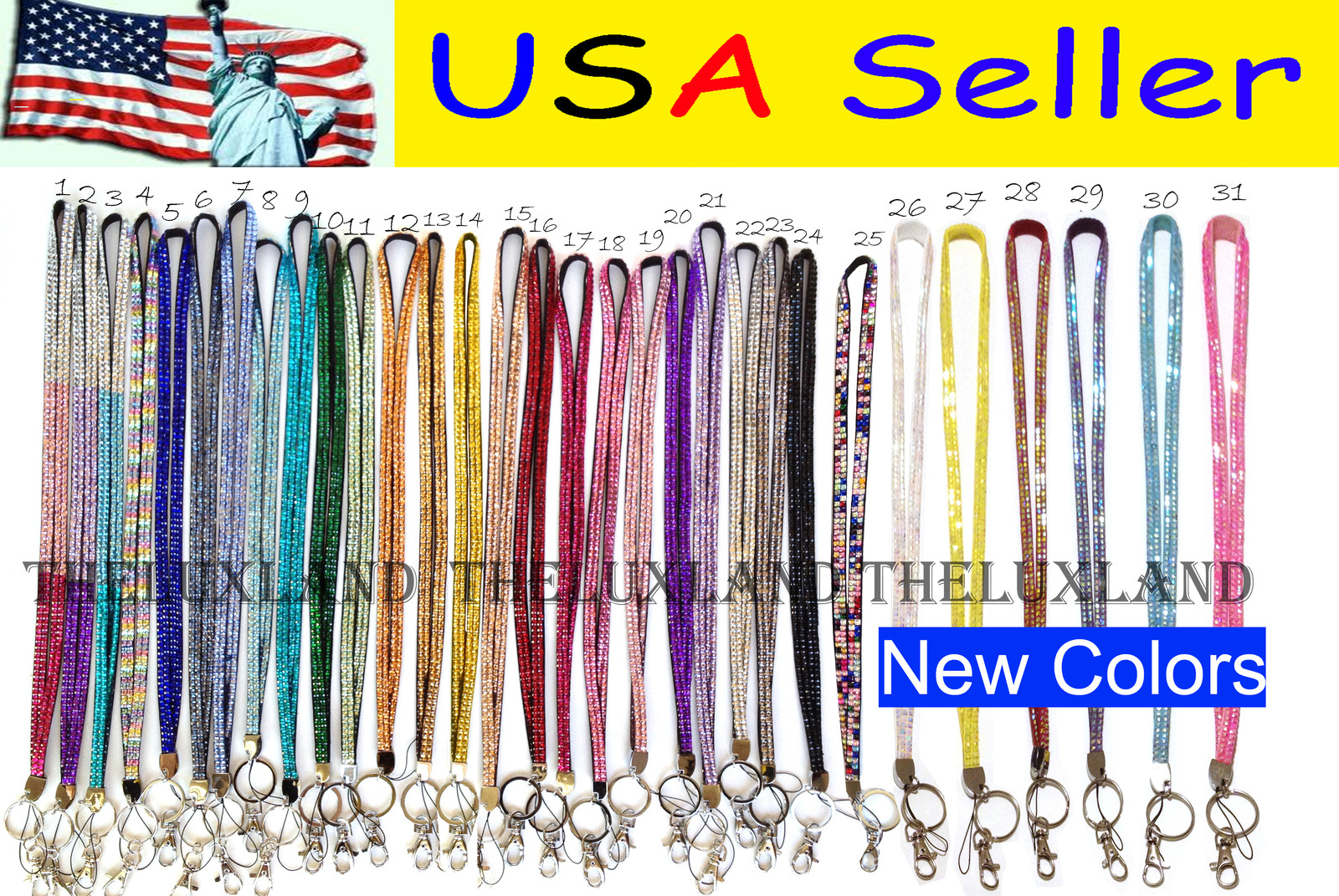 Bulk Wholesale Lot Rhinestone Crystal Bling Lanyard with ID Badge Key