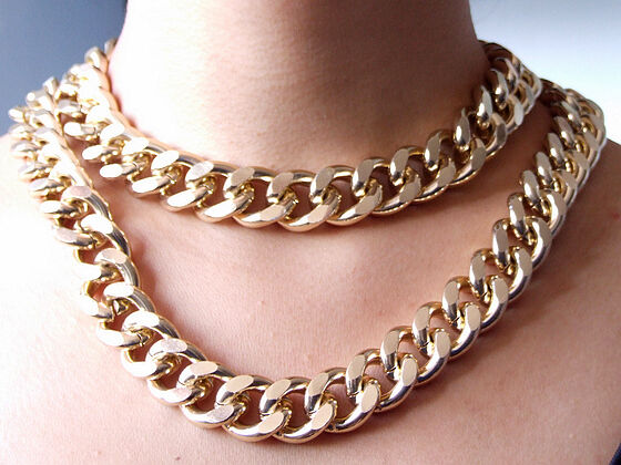 Newest Shiny Cut LIGHT GOLD Plated Chunky Aluminium Curb Chain Necklace 18