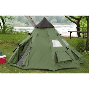 tents for camping 10 person on ... CAMPING-10-12-Person-18-X-18-TEEPEE-STYLE-WEATHER-PROOF-TENT-TENTS-NEW