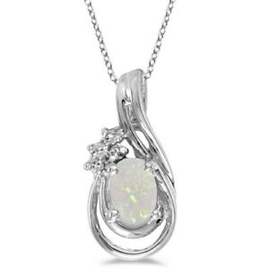 Details about Opal Diamond Teardrop Pendant Necklace 14k White Gold