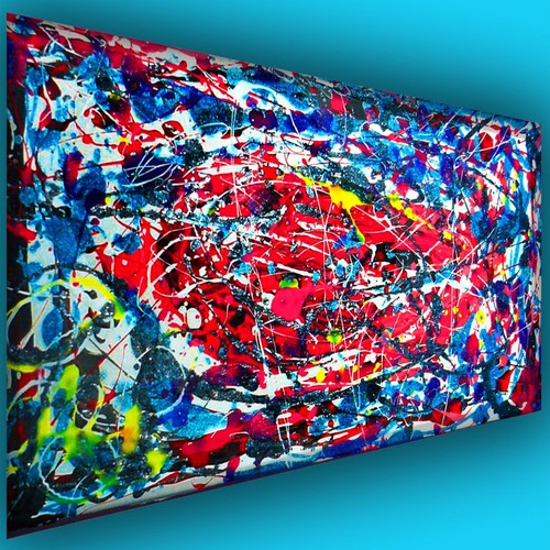 ABSTRACT ORIGNIAL COLORFUL PAINTING 8X10 PUZZLED CAT MARC BROADWAY in