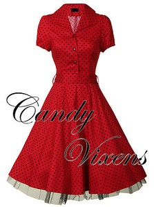  Polka  Dress on 50 S Red Rockabilly Prom Party Polka Dot Swing Dress Sizes 8 18   Ebay