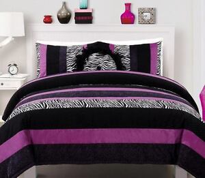 Posh Purple Zebra Print Full Queen Comforter Set Teen Girl Faux Fur 