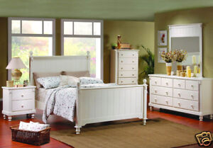 POTTERY - 5pcs MODERN COTTAGE WHITE QUEEN KING PANEL BEDROOM SET WOOD FURNITURE