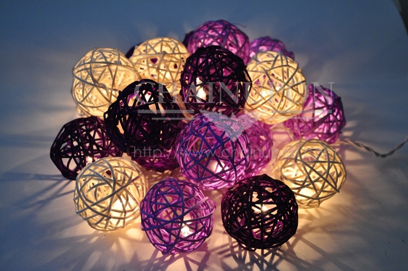PURPLE TONE RATTAN BALL STRING LIGHTS PARTY,HOME,BEDROOM,DECORATION