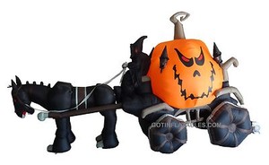 Halloween Yard Decorations on Halloween Inflatable Pumpkin Skeleton Horse Carriage Yard Decoration