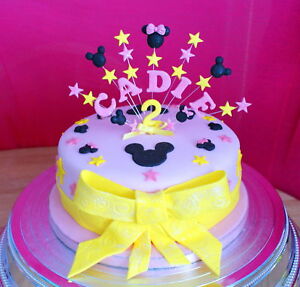 Mickey Mouse Birthday Cakes on Name Age Mickey Minnie Mouse Style Birthday Cake Topper   Ebay
