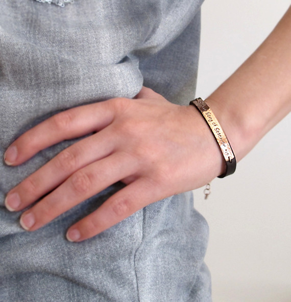 Personalized Bracelet. Unisex Leather Bracelet. Engraved Adjustable