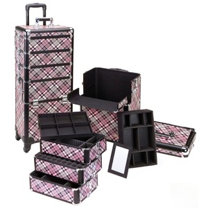 Rolling Makeup Case on Pink Checker 4 In 1 Rolling Makeup Cosmetic Train Case Organizer Trays