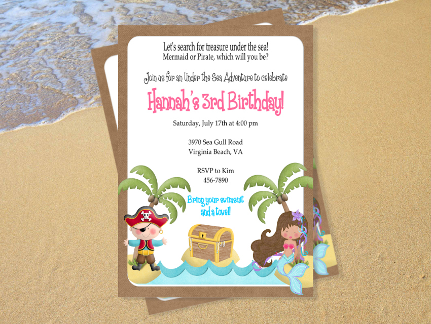 Details about Mermaid & Pirate Invitation DIY Birthday Party UPRINT