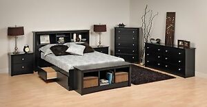 Prepac Sonoma Black Wood Platform Storage Bed 6 pcs. Bedroom Set