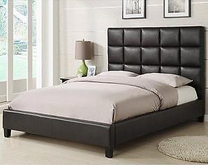 Queen Platform Faux Leather Bed Headboard Footboard Furniture