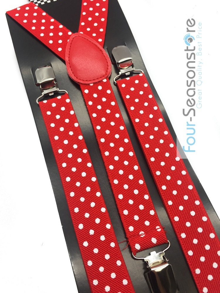 Red w/ White Polka Dot Bow Tie And Suspender Matching Set Tuxedo