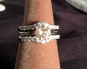 Wedding Ring Wrap on Round Diamonds Ring Guard Wrap 14k White Gold Wedding Band 1ct Bridal