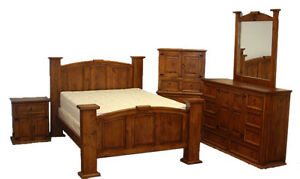 Rustic Estate Mansion Bedroom Set - King Size Bed - Real Wood Furniture Free S/H