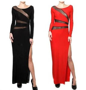 Evening Maxi Dress on Lace Mesh Panel Long Sleeve Side Slit Cocktail Long Maxi Dress   Ebay