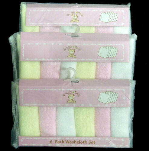 SNUGLY BABY Girls 3 Packs Of 6 Washcloths Yellow, White,Pink Size 8"x8"NIP in Baby, Bathing & Grooming, Towels & Washcloths | eBay