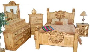 STAR ROPE DESIGN RUSTIC BEDROOM KING BED MEXICAN SOLID WOOD FURNITURE SET