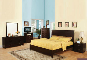SUNSET 4Pc BEDROOM FURNITURE QUEEN BEDROOM SET BED FRAME IN CAPPUCCINO FINISH