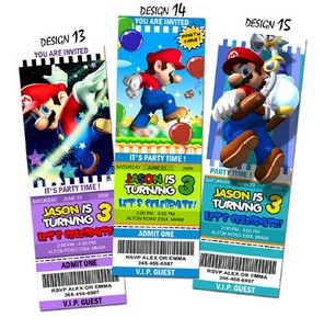 Mario Brothers Birthday Party on Super Mario Bros Birthday Party Invitation Ticket Brothers Custom 1st