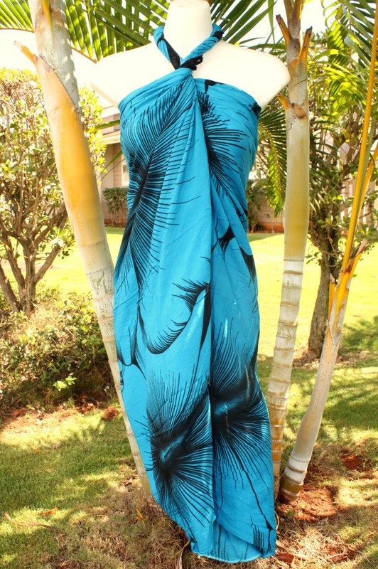 Sarong Hawaii Hawaiian Beach Coverup Wrap Dress TEAL BLUE GIANT