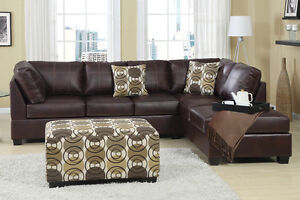 Sectional Sofa Reversible Chaise 2Pc Bonded Leather Set Couch W Optional Ottoman