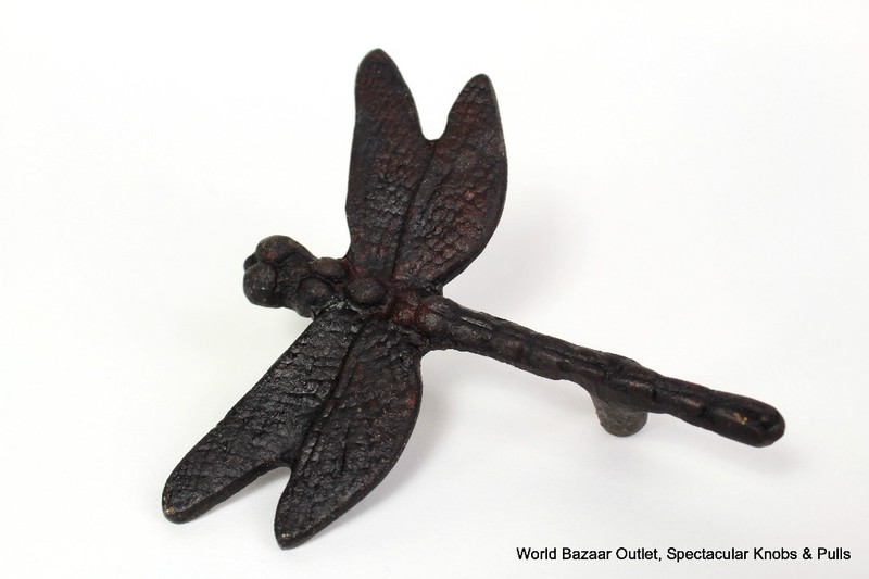 Set of 2 Dragonfly drawer and knob pull dark Bronze finish rustic eBay