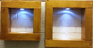 Set of 2 LED Floating Wall Cube Box Shelf Shelves Light Oak Led Lights 