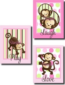 girls monkey bedroom decor
 on SET OF 3 POP Monkey Girls Bedroom Nursery Wall ART 8x10 11x14 OR 16x20 ...