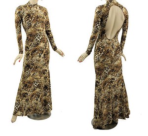 Leopard Print Maxi Dress on Leopard Open Keyhole Back Turtle Neck Long Sleeve Maxi Mermaid Dress