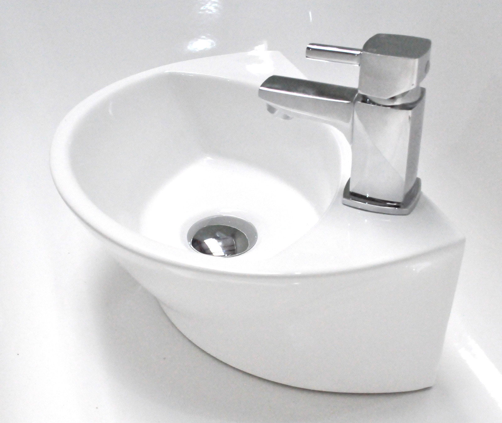 Small Compact Round D Shaped Cloakroom Basin Bathroom Sink Wall Hung ...