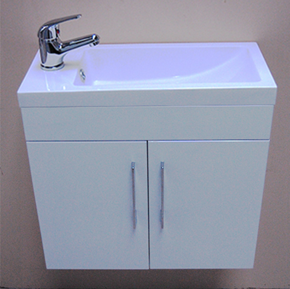 White Square Basin Wall Hung Cloakroom Furniture Vanity Unit Compact ...