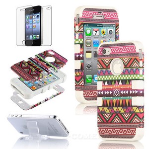 Iphoneaztec Case on Iphone 4 4s Hard 3 Piece Hybrid High Impact Aztec Tribal Case Cover