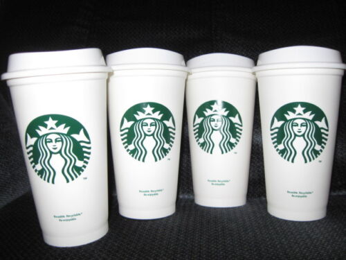 Starbucks Coffee Reusable SET OF 4 to go Plastic Cups 16 oz in Collectibles, Advertising, Food & Beverage | eBay
