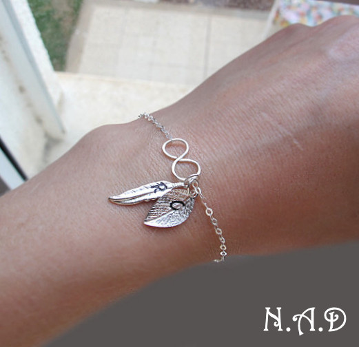 Details about Sterling Silver Infinity Charm Bracelet. Initial Hand ...