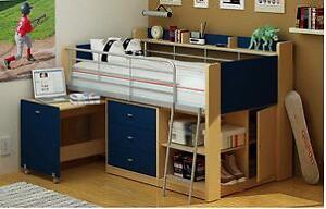Storage Loft Desk Bed Set Children Kids Boys Drawers Guest Furniture Sale New