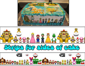 Super Mario Birthday Cake on Super Mario Bros Birthday Strips Side Of Cake Topper Edible Icing