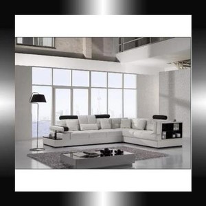 T117 MODERN WHITE LEATHER SECTIONAL SOFA W/ BOOKSHELF