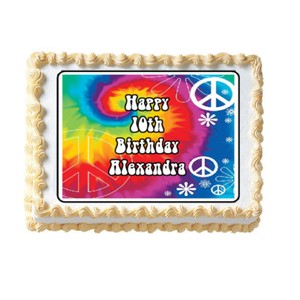 Peace Sign Birthday Cakes on Tie Dye Peace Sign Edible Cake Image Party Decor Custom   Ebay