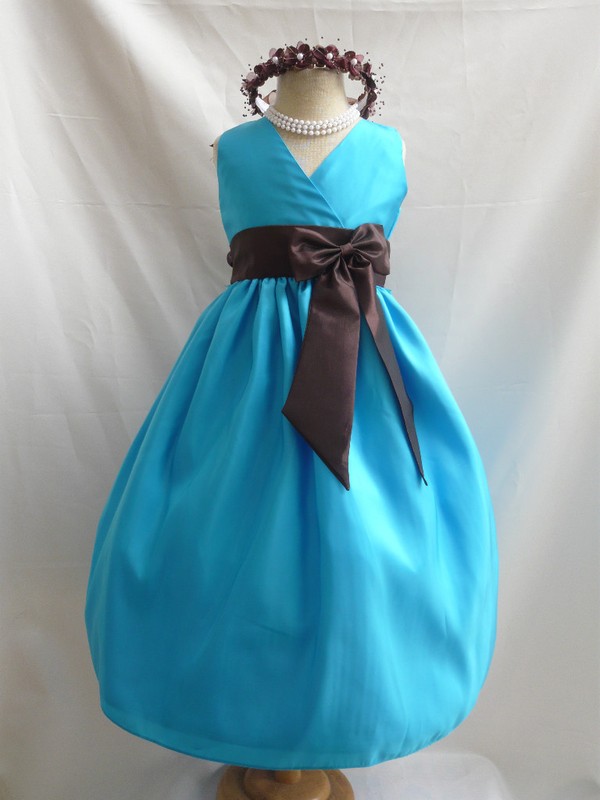 TURQUOISE BROWN WEDDING PARTY FLOWER GIRL DRESS 1 1 4 eBay