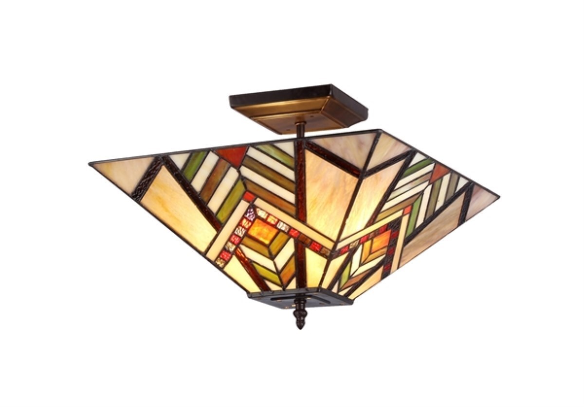 Tiffany Style Stained Glass Mission 2 Light Ceiling Fixture 14 Inch ...