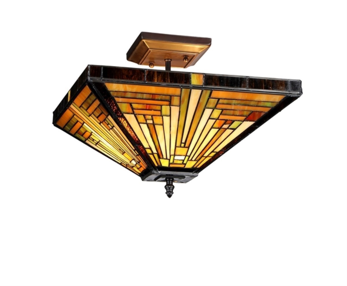 Tiffany Style Stained Glass Mission 2 Light Semi Flush Ceiling Fixture ...