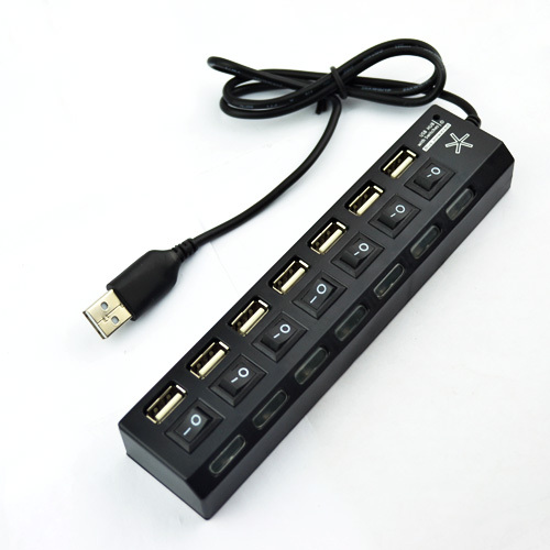 USB 2.0 7 Ports HUB High Speed Adapter Power On/Off Switch Integrated