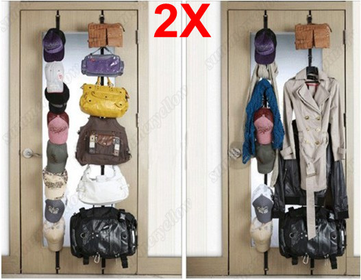 V7857 Strap Hat Bag Clothes Organizer Hanging Rack Over Door Holder With 16 Hook