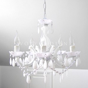 glass WHITE LIGHT GLASS CHANDELIER POST   vintage ARM crystals VINTAGE ACRYLIC THERESE  5 chandelier MARIE