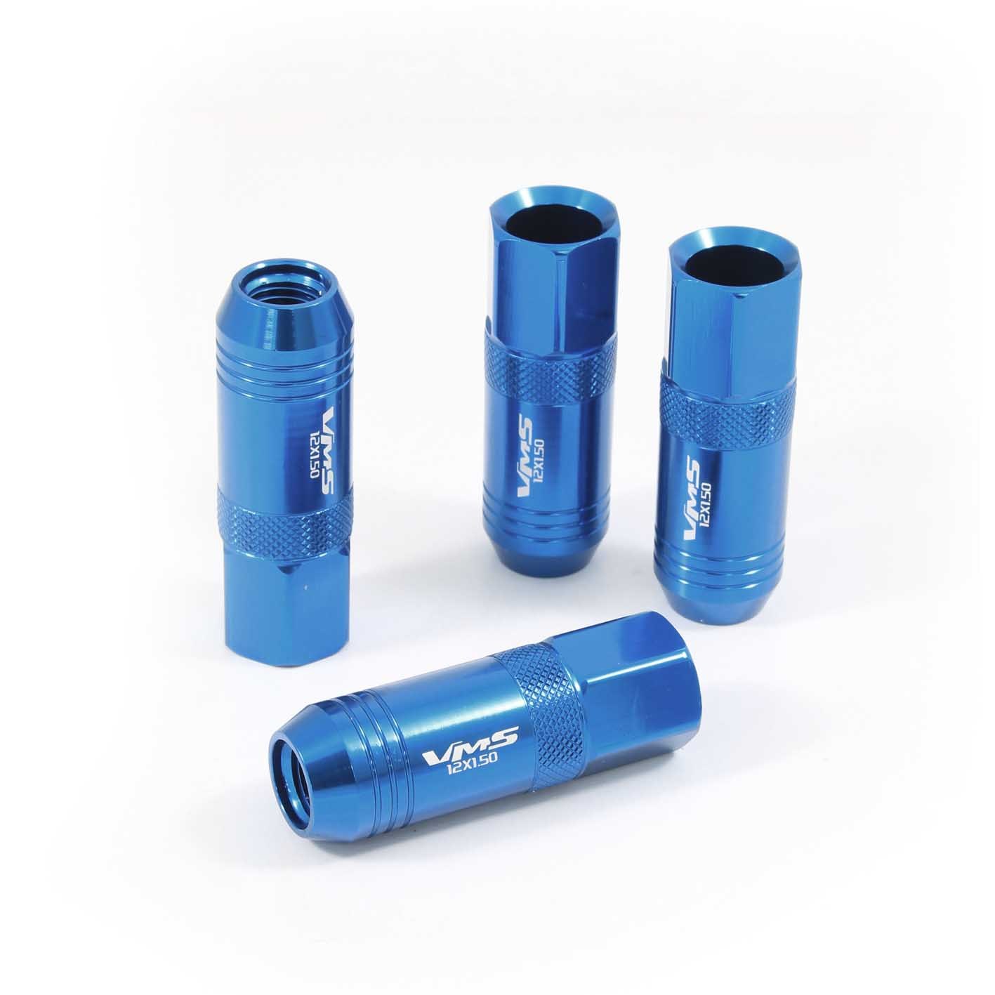 VMS 20 BLUE 60MM ALUMINUM EXTENDED TUNER LUG NUTS LUGS FOR WHEELS RIMS