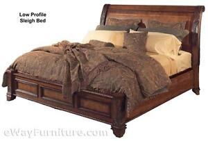 Vineyard Queen Sleigh Low Profile Bed Bedroom Set Cherry Finish Wood Furniture