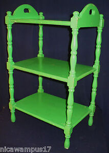 Vintage Three Tier Green Wooden Standing Shelf