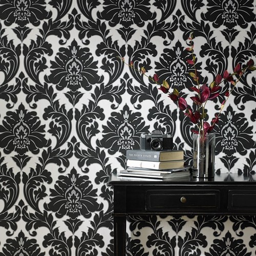 Orientalische Ornamente Tapete : Vlies Tapete Barock Muster Ornament schwarz wei? silber klassisch Neo Orientalische Ornamente Tapete : Vlies Tapete Barock Muster Ornament schwarz wei? silber klassisch Neo