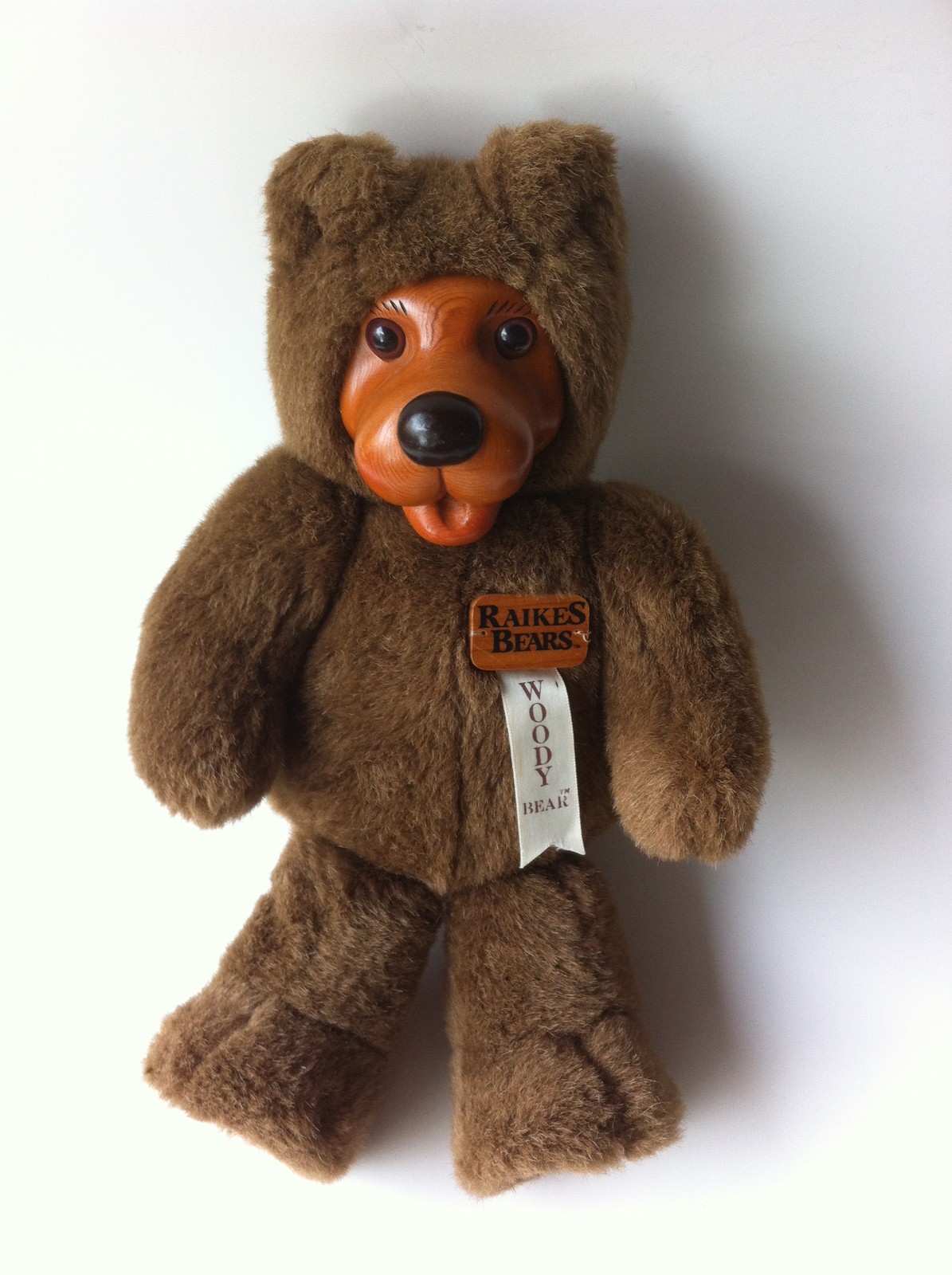 Vtg Original Robert Raikes Bears 13" Brown Plush Wood Face Paw Toy